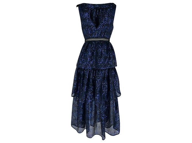 Self portrait Self-Portrait Pailletten-besticktes Mesh-Midikleid mit V-Ausschnitt aus blauem Polyester - Ansicht 3
