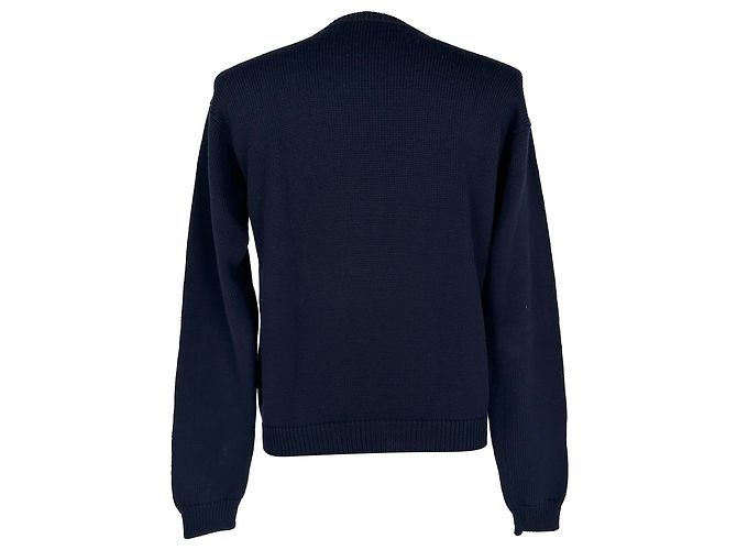 Prada Knitted Crewneck Sweater in Navy Blue Wool - view 2