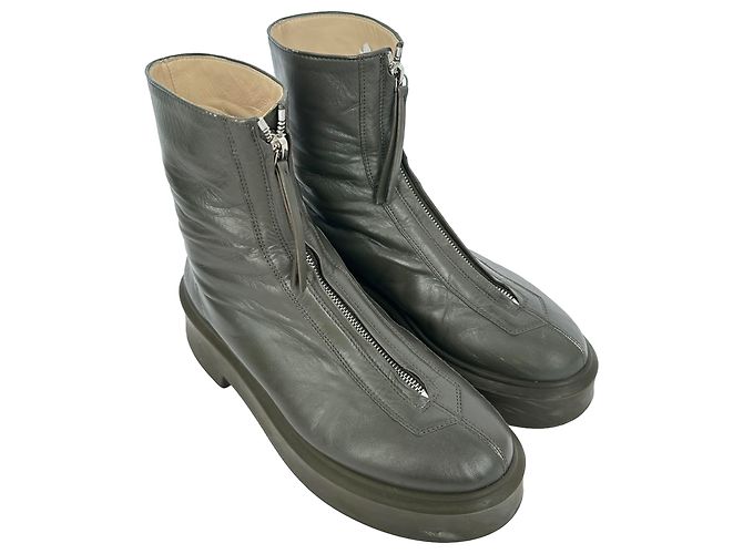 Stivaletti con zip The Row in pelle Olive Green Verde Verde oliva - vista 5