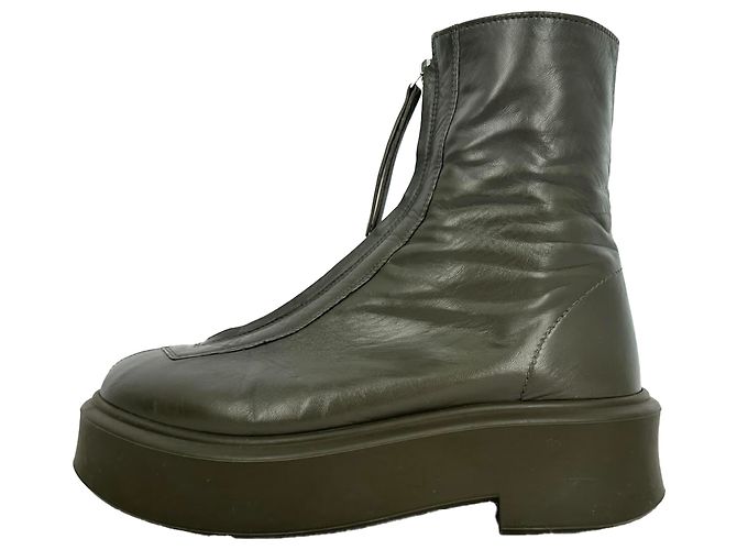 Stivaletti con zip The Row in pelle Olive Green Verde Verde oliva - vista 6