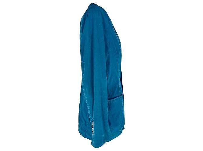 Lanvin einreihiger Blazer mit Taschen aus blauer Baumwolle - Ansicht 2