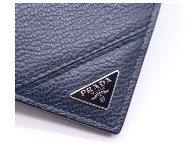 Portafoglio bi-fold Prada Vitello Daino con logo triangolare Blu navy - vista 10