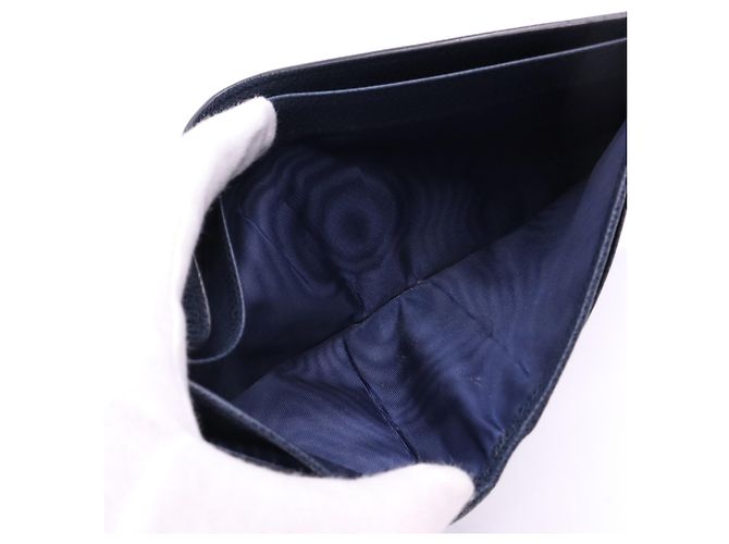 Portafoglio bi-fold Prada Vitello Daino con logo triangolare Blu navy - vista 14