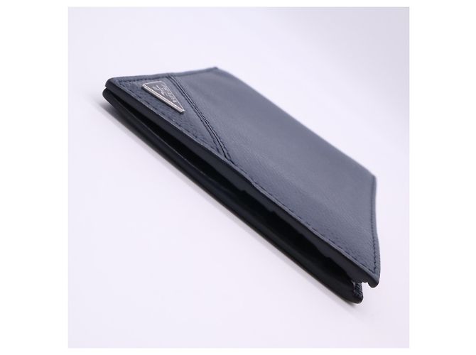Portafoglio bi-fold Prada Vitello Daino con logo triangolare Blu navy - vista 6