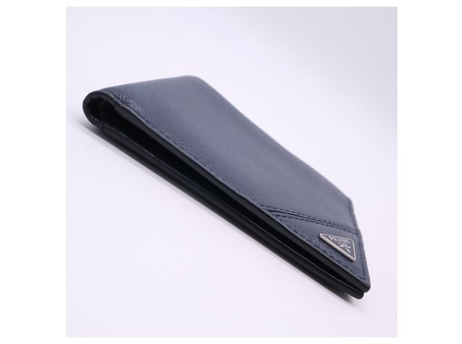 Portafoglio bi-fold Prada Vitello Daino con logo triangolare Blu navy - vista 7