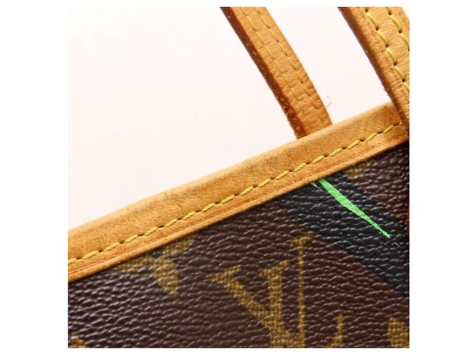 Sac Cabas Louis Vuitton Monogram Rose Neverfull MM Marron Multicolore - vue 17