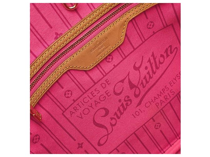 Sac Cabas Louis Vuitton Monogram Rose Neverfull MM Marron Multicolore - vue 7