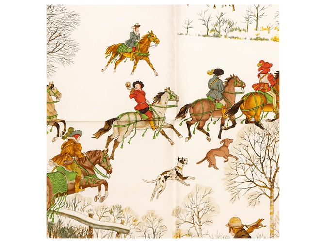 Hermès Hermes Carre 90 L'HIVER Winter Hunt Scarf Weiß Rot Mehrfarben - Ansicht 3