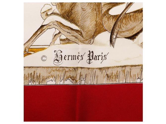 Hermès Hermes Carre 90 L'HIVER Winter Hunt Scarf Weiß Rot Mehrfarben - Ansicht 4