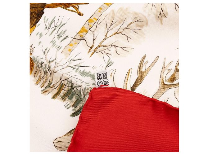 Hermès Hermes Carre 90 L'HIVER Winter Hunt Scarf Weiß Rot Mehrfarben - Ansicht 5