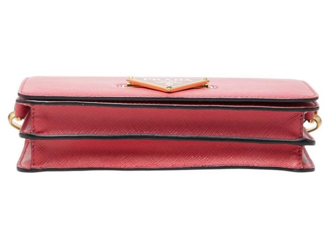 Saffiano Borsa a tracolla Prada con placca logo triangolo e catena porta carte Rosa - vista 3