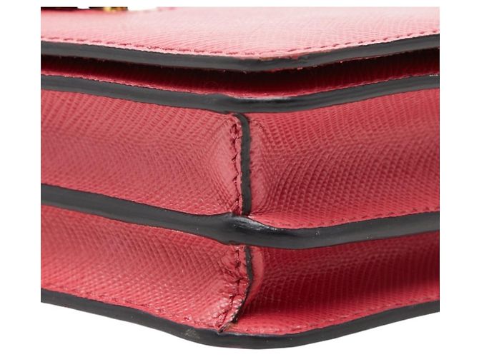 Saffiano Borsa a tracolla Prada con placca logo triangolo e catena porta carte Rosa - vista 4