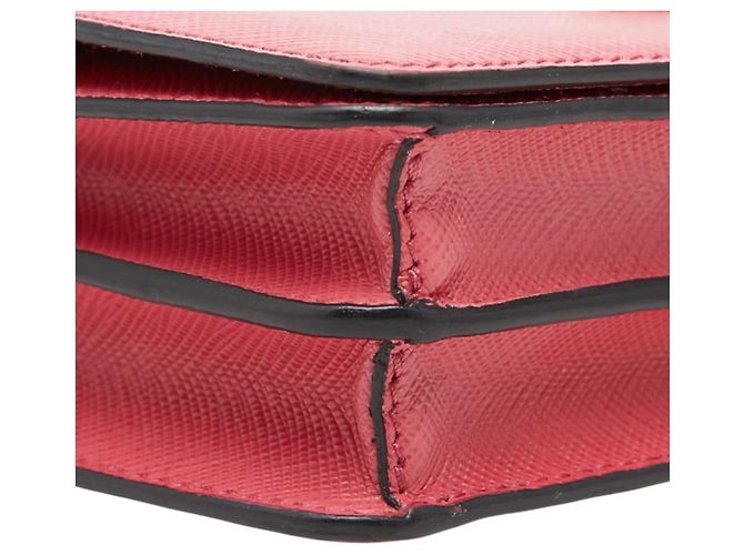 Saffiano Borsa a tracolla Prada con placca logo triangolo e catena porta carte Rosa - vista 5