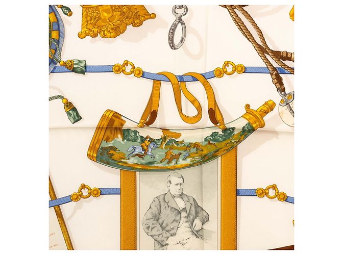 Hermès Foulard Hermes Carre 90 Memoire d'Hermes Bianco Multicolore Blu navy - vista 3