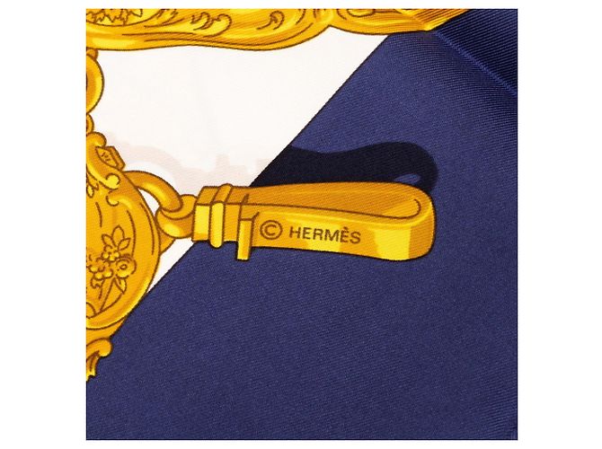Hermès Foulard Hermes Carre 90 Memoire d'Hermes Bianco Multicolore Blu navy - vista 4