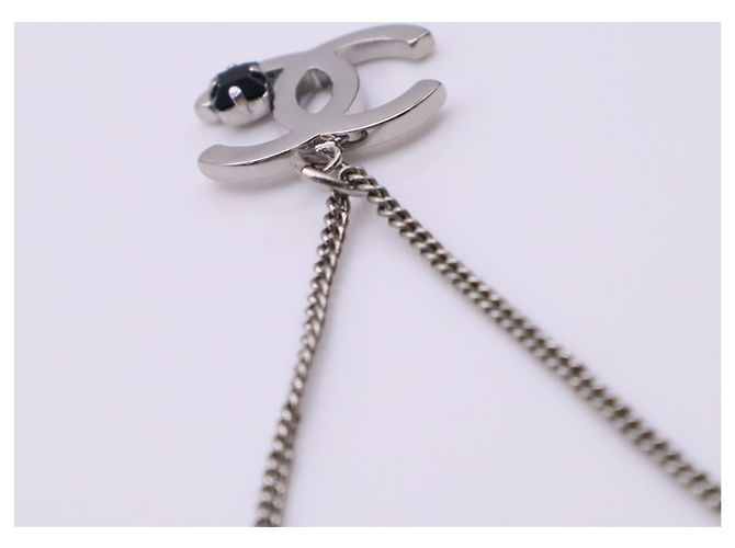 Collier CHANEL Coco Mark Noir Argenté - vue 8