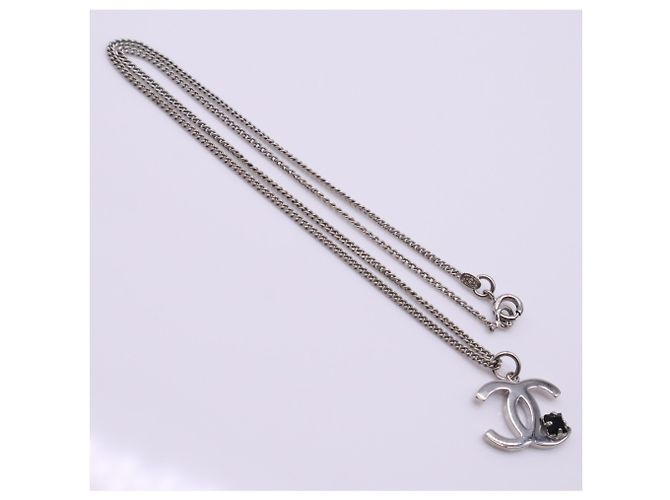 Collier CHANEL Coco Mark Noir Argenté - vue 9