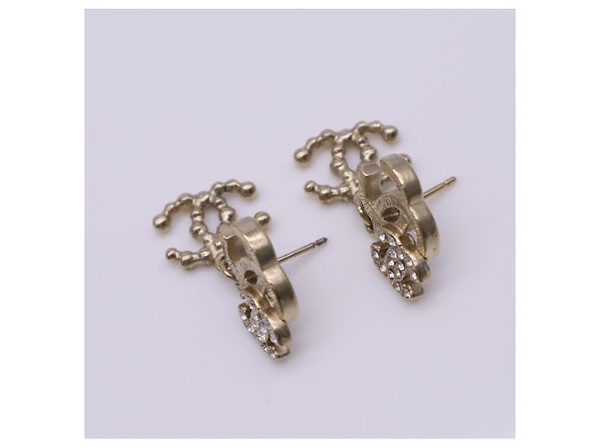 Boucles d'oreilles Chanel Triple Coco Mark strass Doré - vue 11
