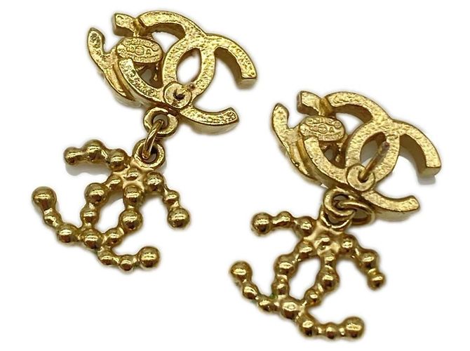 Boucles d'oreilles Chanel Triple Coco Mark strass Doré - vue 2