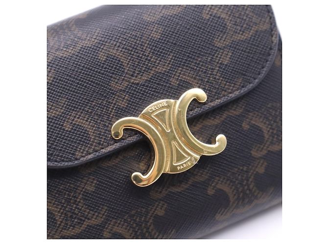 Céline Portafoglio Small con patta in tela Triomphe Celine Marrone Beige - vista 11