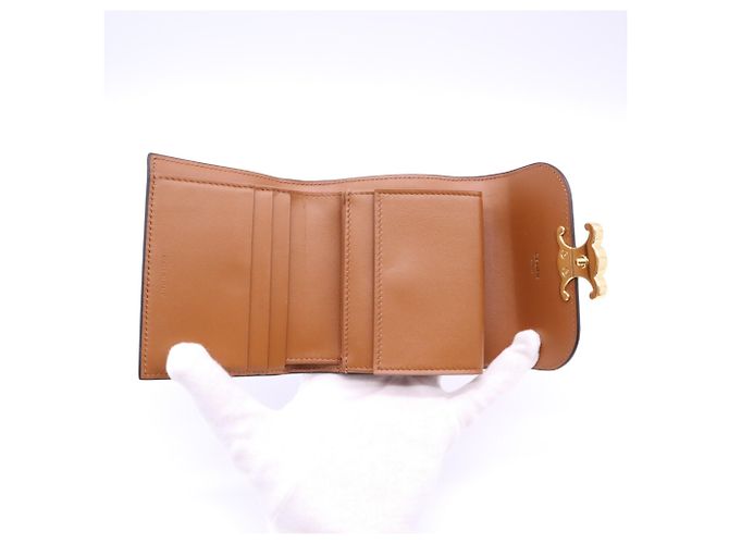 Céline Portafoglio Small con patta in tela Triomphe Celine Marrone Beige - vista 12