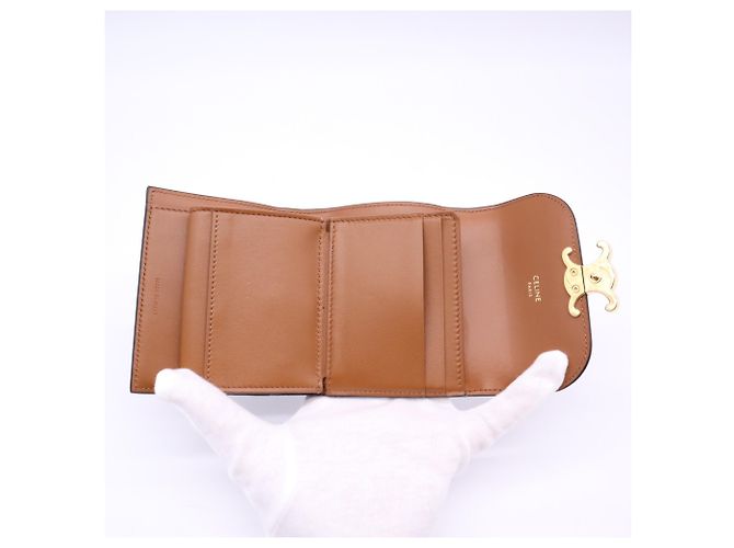 Céline Portafoglio Small con patta in tela Triomphe Celine Marrone Beige - vista 13