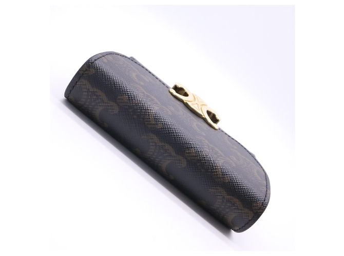 Céline Portafoglio Small con patta in tela Triomphe Celine Marrone Beige - vista 8