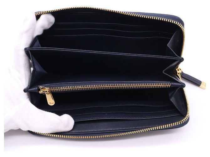 Cartera larga Christian Dior Oblique Jacquard Beige Azul marino - vista 10