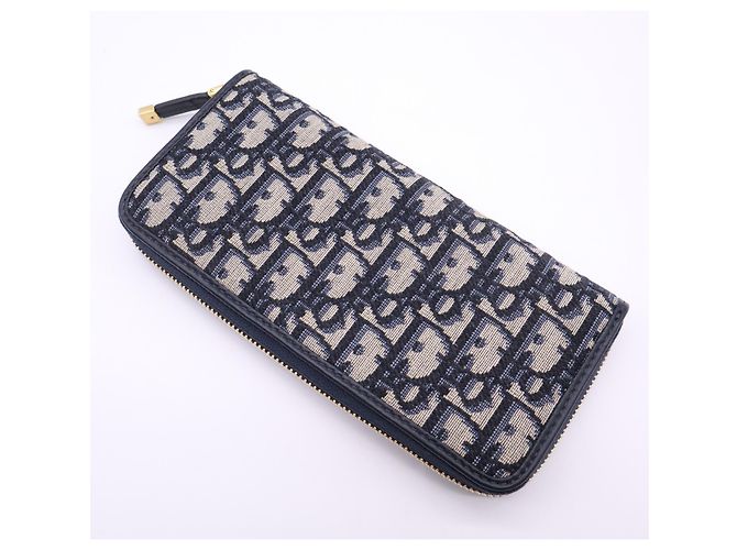 Cartera larga Christian Dior Oblique Jacquard Beige Azul marino - vista 2