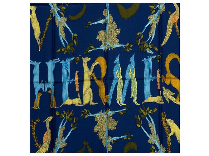 Hermès Hermes Carre 90 ANIMAL ALPHABET Forest Animal Seidentuch Blau - Ansicht 3