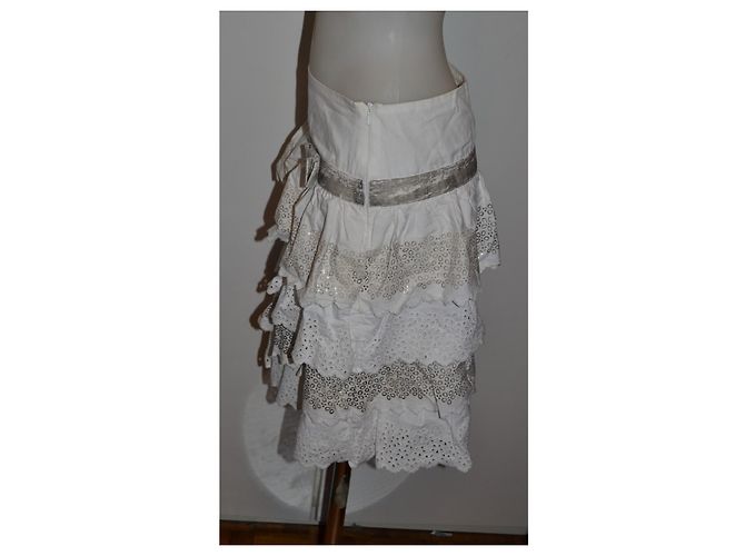 Autre Marque Max&Co minigonna bianca a balze con ricami Bianco - vista 3