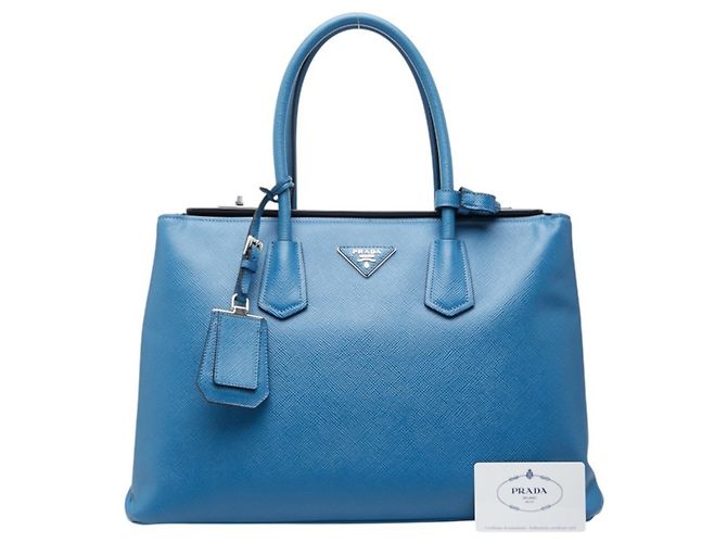 Sac à main cabas Prada avec plaque logo triangle Bleu - vue 13