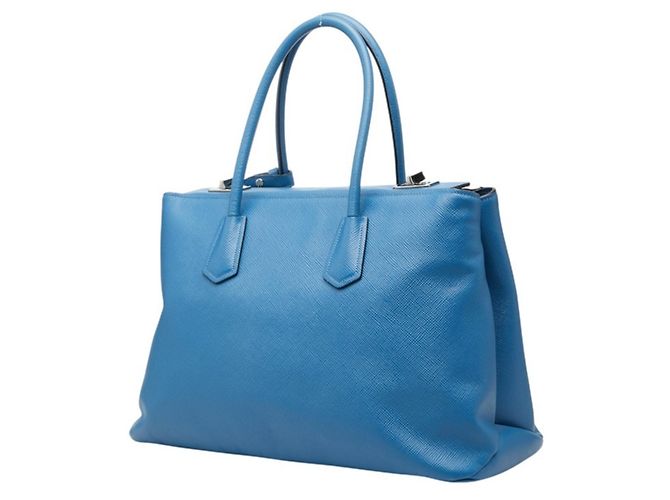 Sac à main cabas Prada avec plaque logo triangle Bleu - vue 2