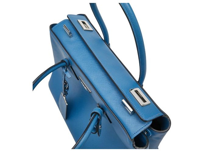 Sac à main cabas Prada avec plaque logo triangle Bleu - vue 8