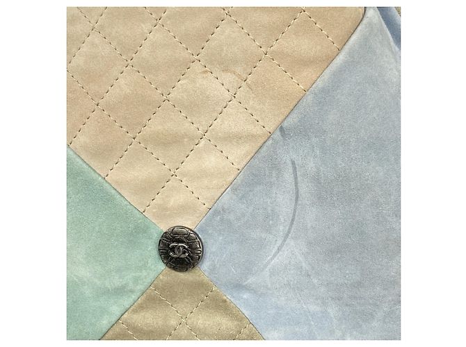 Borsa a tracolla Chanel in camoscio Blu Beige Verde - vista 10