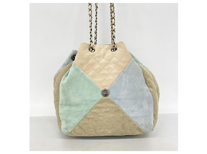 Borsa a tracolla Chanel in camoscio Blu Beige Verde - vista 11
