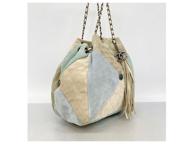 Borsa a tracolla Chanel in camoscio Blu Beige Verde - vista 2