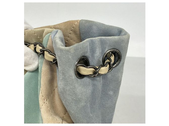 Borsa a tracolla Chanel in camoscio Blu Beige Verde - vista 7