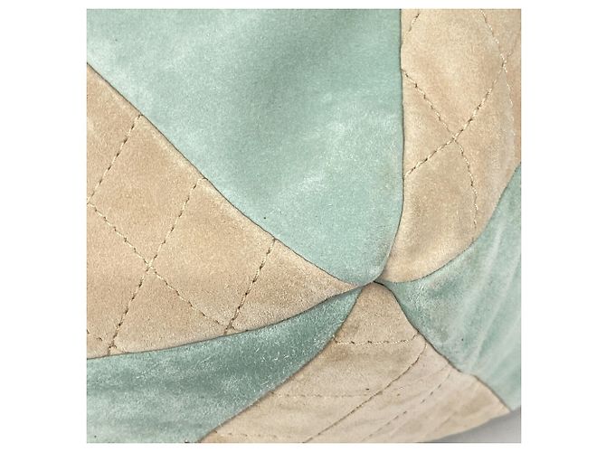 Borsa a tracolla Chanel in camoscio Blu Beige Verde - vista 8