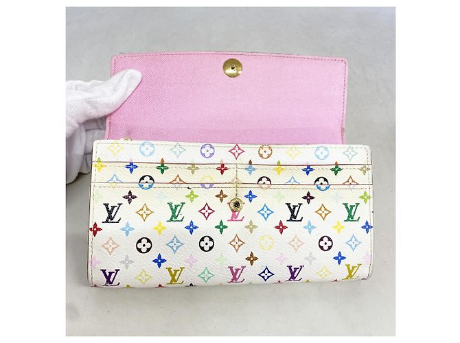 Louis Vuitton Monogram Multicolor Portefeuille Sarah Long Wallet Rosa Bianco - vista 9