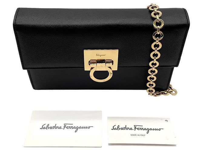 Borsa a tracolla con catena in pelle goffrata Gancini Salvatore Ferragamo Marrone Nero - vista 14