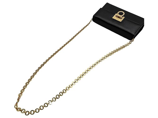 Borsa a tracolla con catena in pelle goffrata Gancini Salvatore Ferragamo Marrone Nero - vista 6
