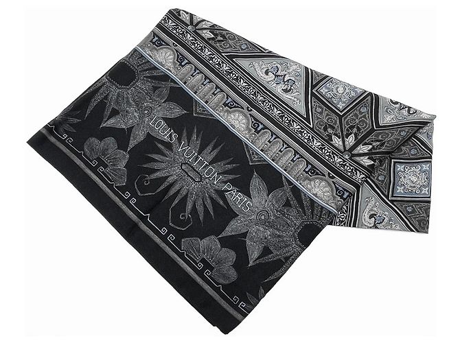 Sciarpa Louis Vuitton 19th Century Decorations Marrone Nero Blu - vista 2