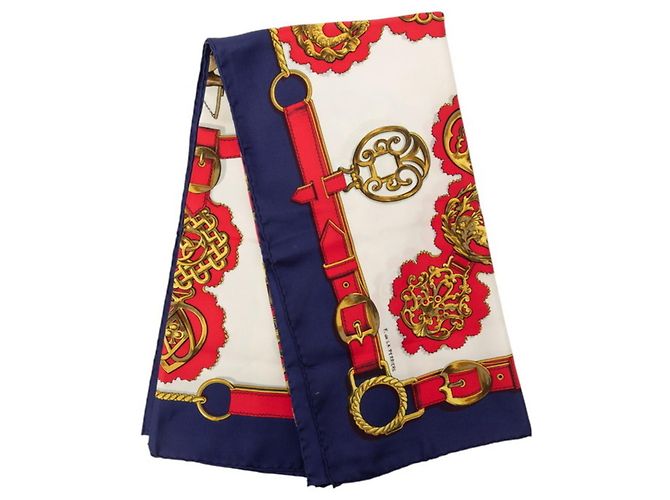 Hermès Hermes Carre 90 Cuivreries Copperwork Scarf Bianco Rosso Blu navy - vista 2