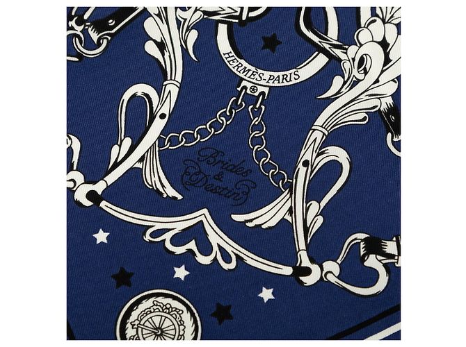 Silk In Hermès Foulard Bandana Hermes Carre 55 Brides et Déstaing Blu navy - vista 4