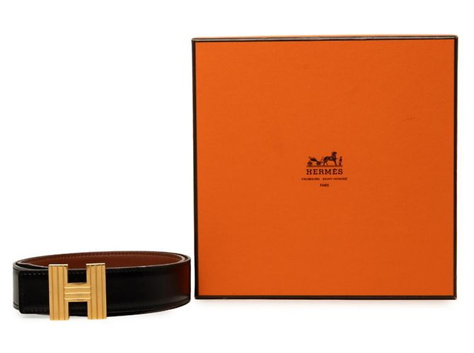 Hermès Hermes H-Buckle Wendelgürtel Schwarz Golden - Ansicht 7