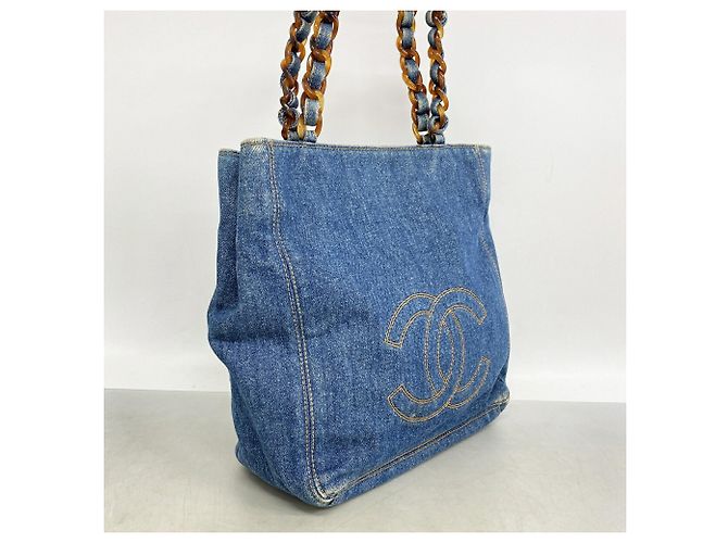 Borsa Tote Chanel in denim blu - vista 2