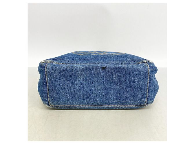 Borsa Tote Chanel in denim blu - vista 3