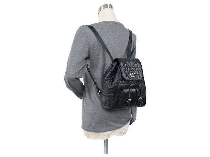Zaino Christian Dior Caro in pelle d'agnello nera Nero - vista 17
