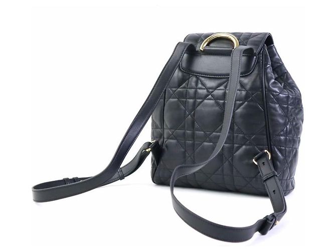Zaino Christian Dior Caro in pelle d'agnello nera Nero - vista 3